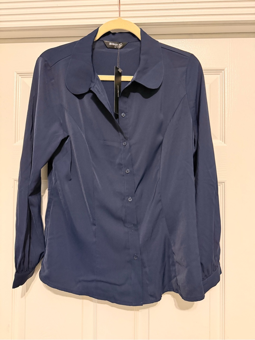 Allegra K Navy Button-Down Long Sleeve Blouse